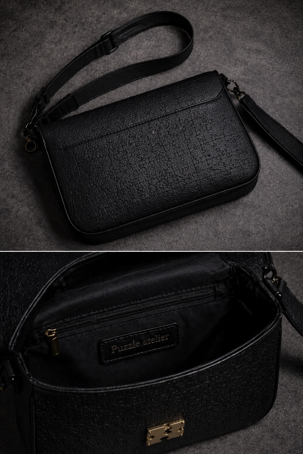 Puzzle leather clutch bag