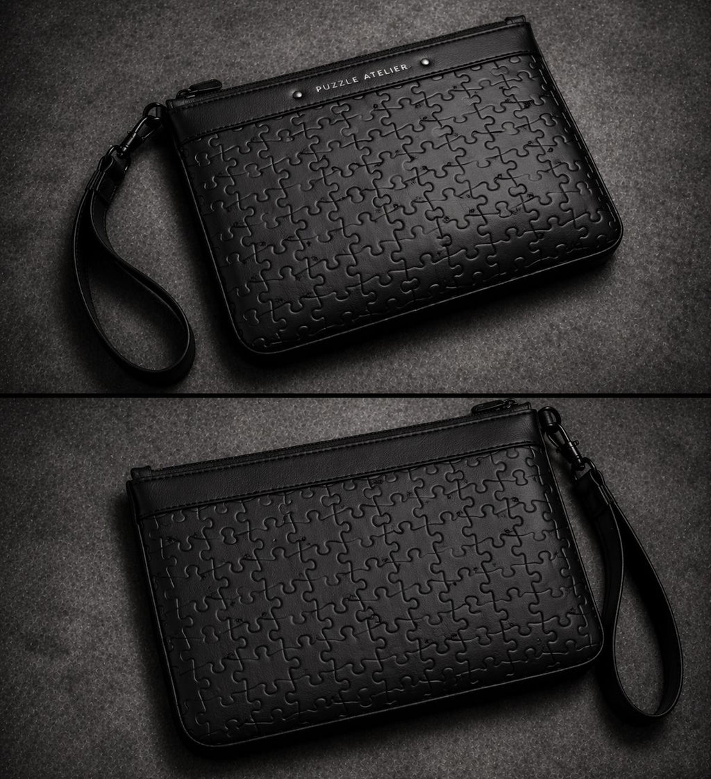Mr Coal Puzzle Monogram Shadow Leather Clutch Bag