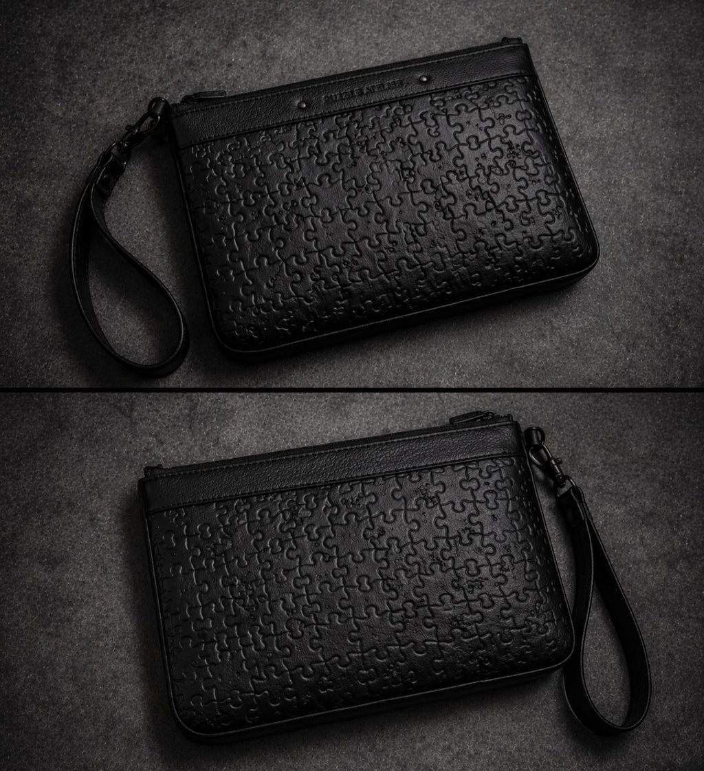 Mr Coal Puzzle Monogram Shadow Leather Clutch Bag