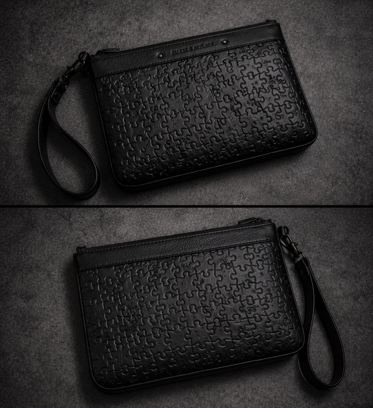 Mr Coal Puzzle Monogram Shadow Leather Clutch Bag