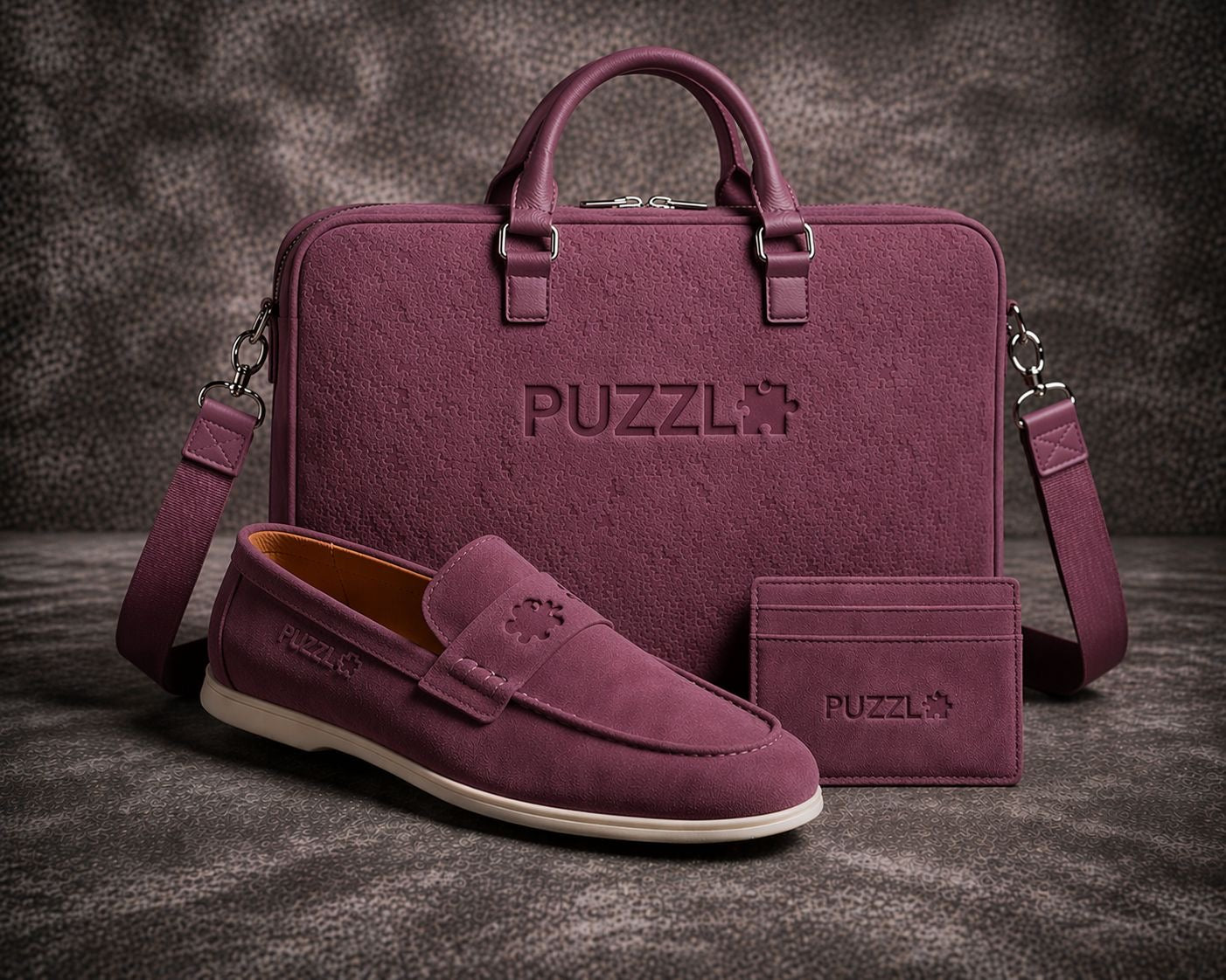 Burgundy Puzzle Senate Business Bag & Suede FCT Puzzle Loafer