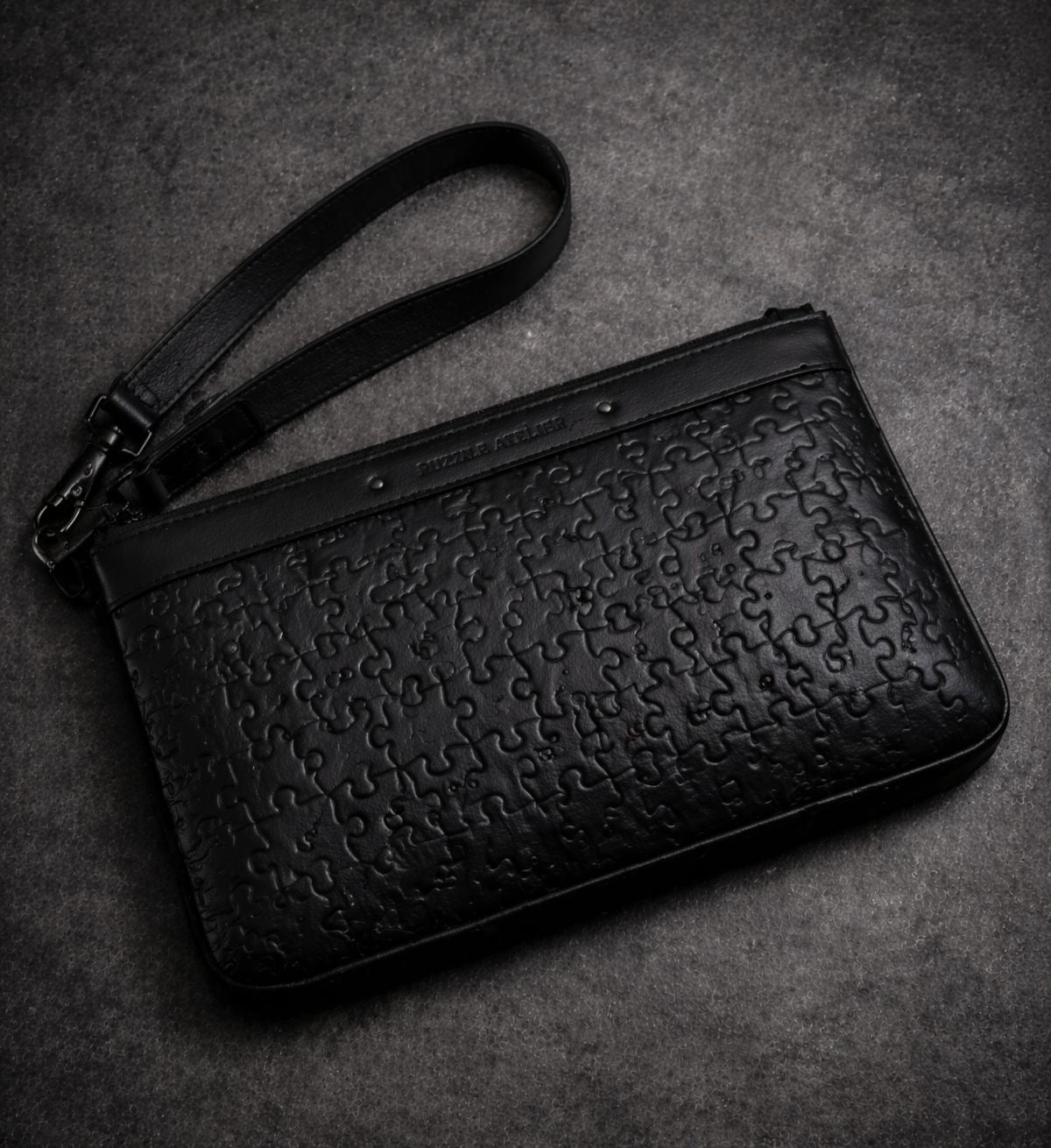 Mr Coal Puzzle Monogram Shadow Leather Clutch Bag